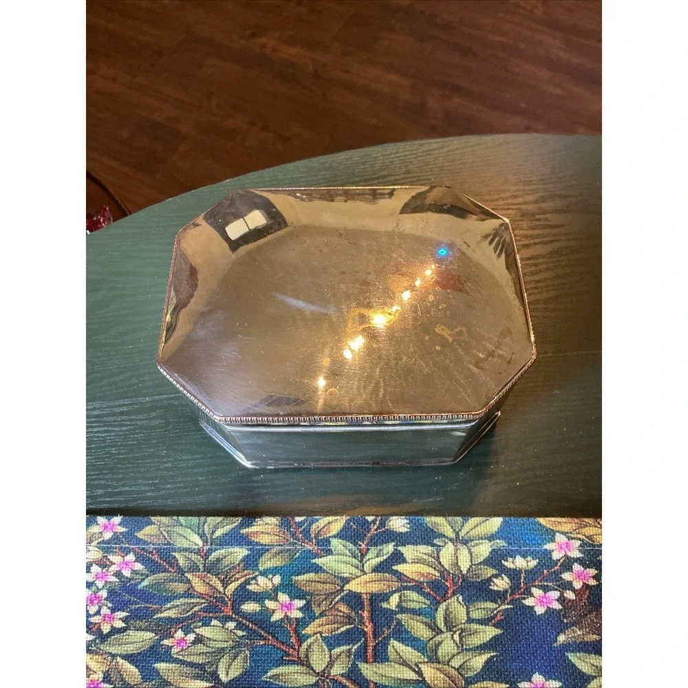 Vintage Silver Over Copper Octagonal Trinket Box Hinged Biscuit Jewelry Case